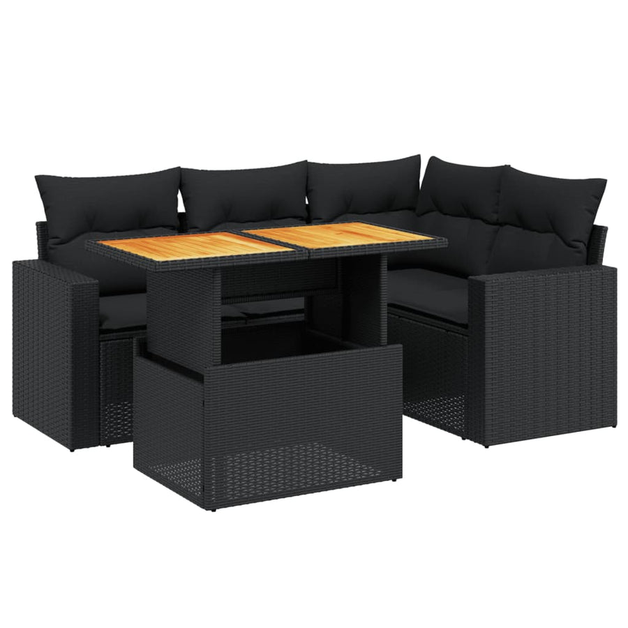 5-Delige Loungeset Met Kussens Poly Rattan Zwart