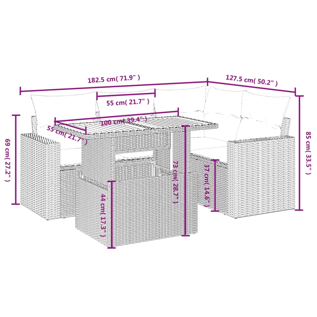 5-Delige Loungeset Met Kussens Poly Rattan Zwart