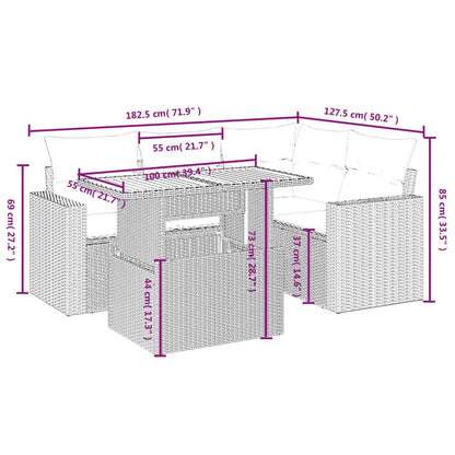 5-Delige Loungeset Met Kussens Poly Rattan Zwart
