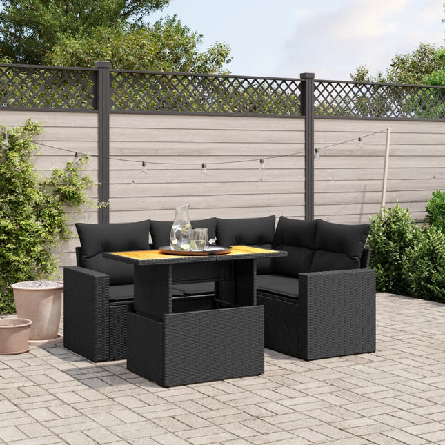 5-Delige Loungeset Met Kussens Poly Rattan Zwart