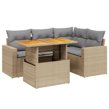 5-delige Loungeset met kussens poly rattan beige
