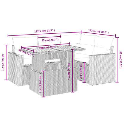 5-delige Loungeset met kussens poly rattan beige