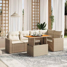 6-delige Loungeset met kussens poly rattan beige