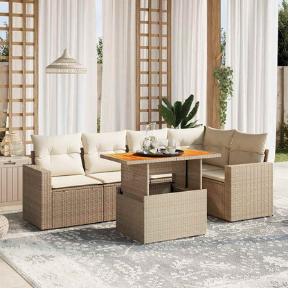 6-delige Loungeset met kussens poly rattan beige
