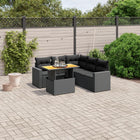 6-piece Lounge Set with cushions poly rattan black