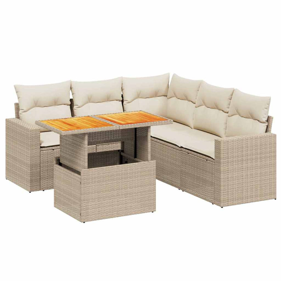 6-delige Loungeset met kussens poly rattan beige
