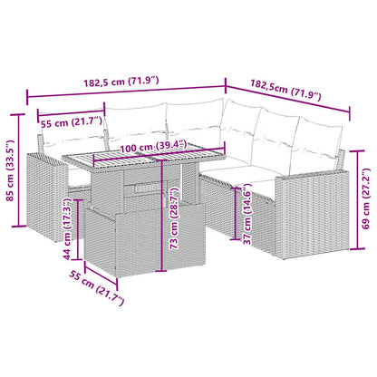 6-delige Loungeset met kussens poly rattan beige