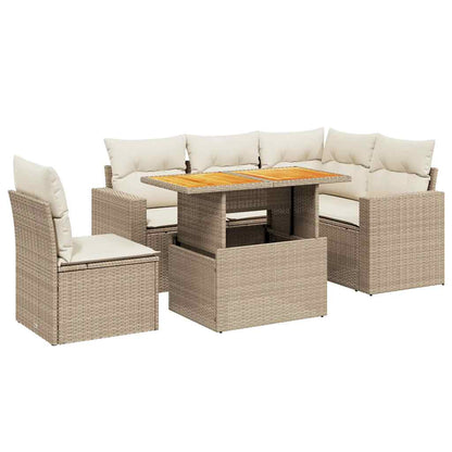 6-delige Loungeset met kussens poly rattan beige