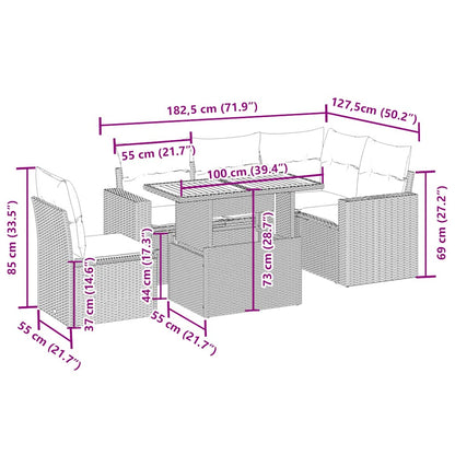 6-delige Loungeset met kussens poly rattan beige