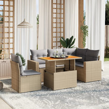6-delige Loungeset met kussens poly rattan beige