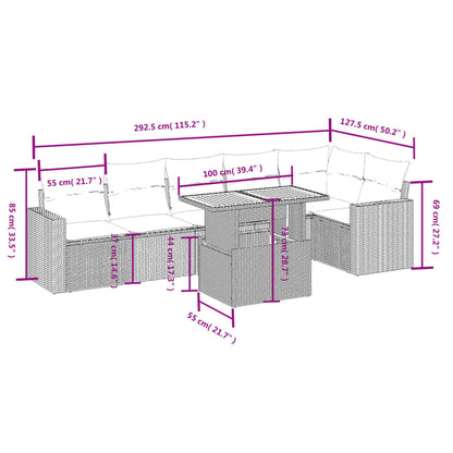 7-Delige Loungeset Met Kussens Poly Rattan Zwart