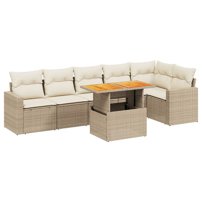7-delige Loungeset met kussens poly rattan beige