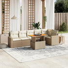 7-delige Loungeset met kussens poly rattan beige