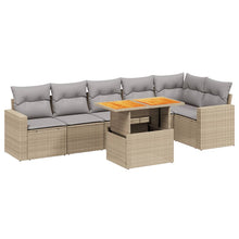 7-delige Loungeset met kussens poly rattan beige