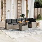 7-delige Loungeset met kussens poly rattan grijs