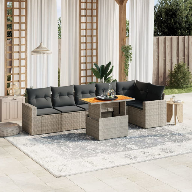 7-delige Loungeset met kussens poly rattan grijs