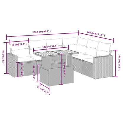 7-Delige Loungeset Met Kussens Poly Rattan Zwart
