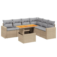 7-delige Loungeset met kussens poly rattan beige