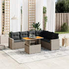 7-delige Loungeset met kussens poly rattan grijs