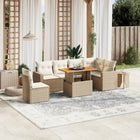 7-delige Loungeset met kussens poly rattan beige