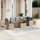 7-delige Loungeset met kussens poly rattan beige