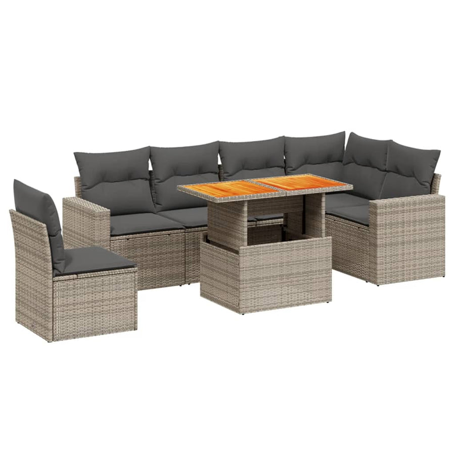 7-delige Loungeset met kussens poly rattan grijs