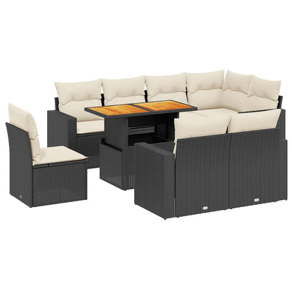 9-Delige Loungeset Met Kussens Poly Rattan Zwart