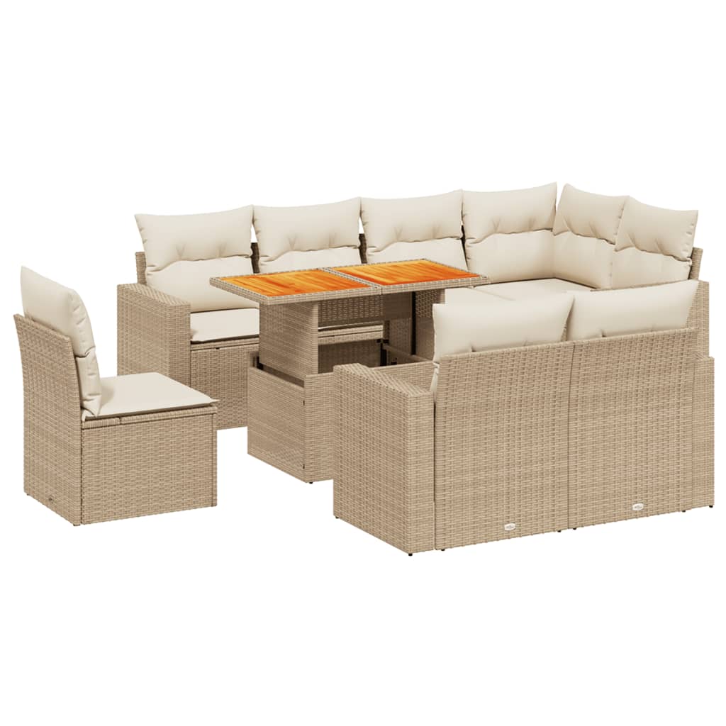9-delige Loungeset met kussens poly rattan beige