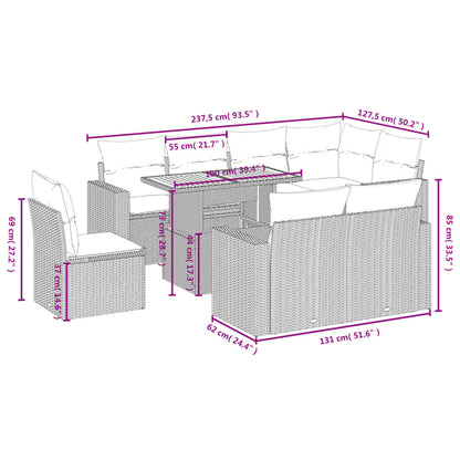 9-delige Loungeset met kussens poly rattan beige