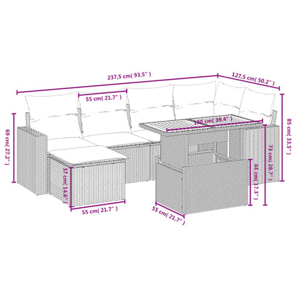 7-Delige Loungeset Met Kussens Poly Rattan Zwart