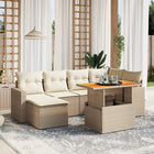 7-delige Loungeset met kussens poly rattan beige