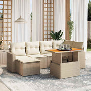 Loungeset 7-delig poly rattan beige acaciahout