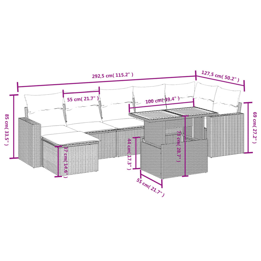 8-Delige Loungeset Met Kussens Poly Rattan Zwart