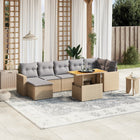 8-delige Loungeset met kussens poly rattan beige