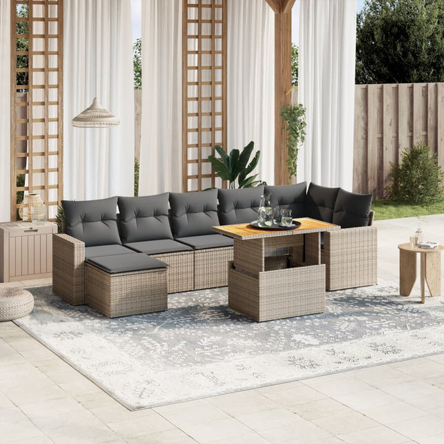 8-delige Loungeset met kussens poly rattan grijs