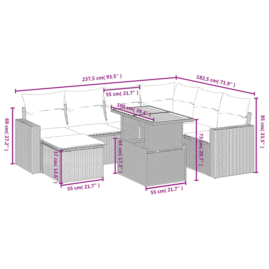 8-Delige Loungeset Met Kussens Poly Rattan Zwart