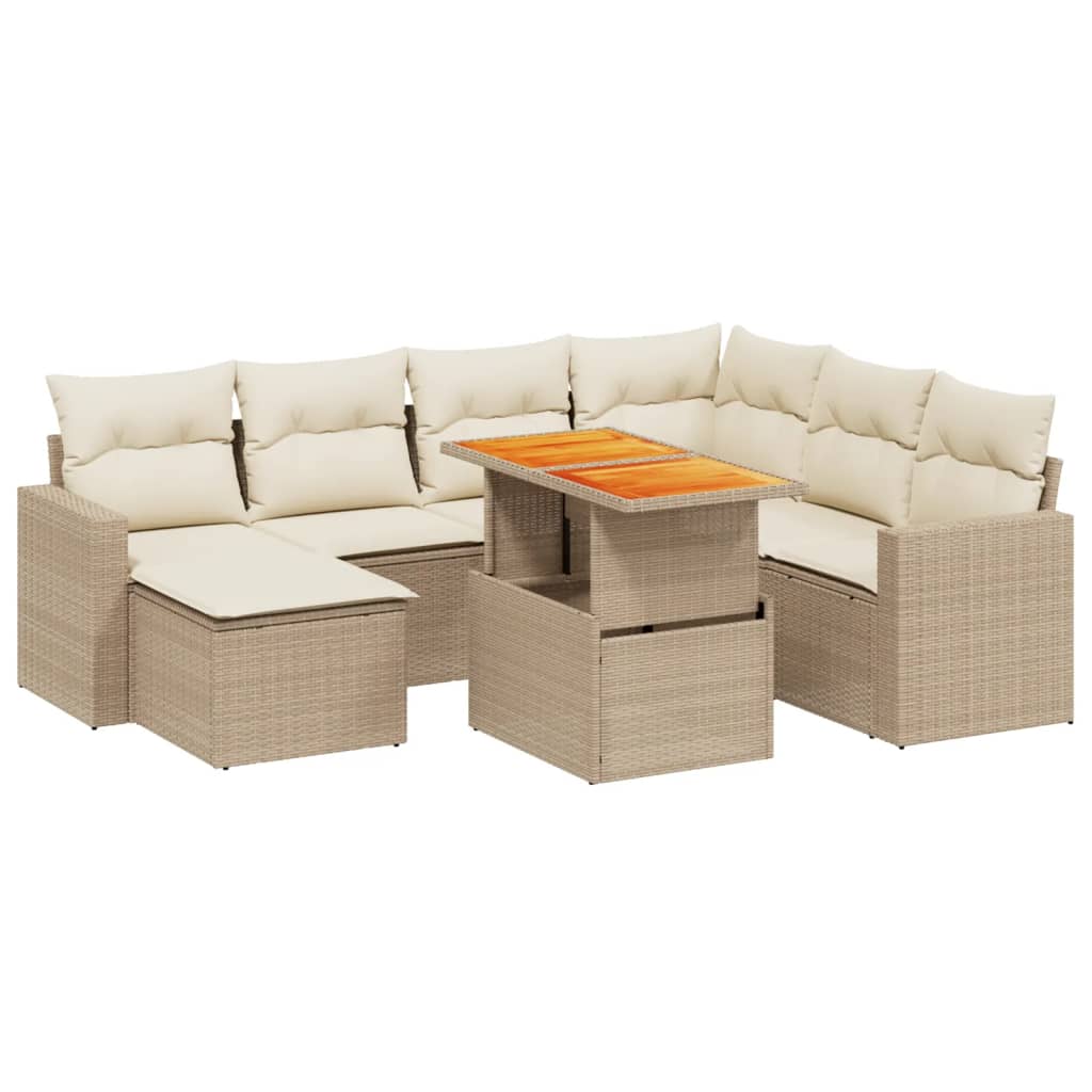 8-delige Loungeset met kussens poly rattan beige