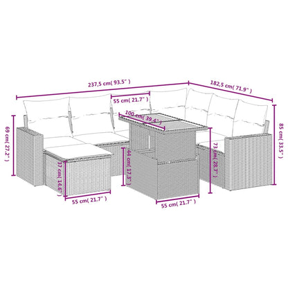 8-delige Loungeset met kussens poly rattan beige