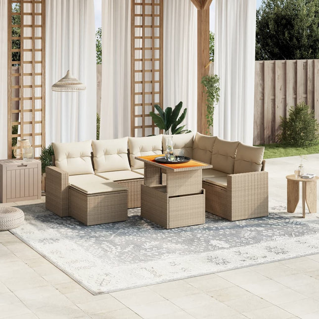 8-delige Loungeset met kussens poly rattan beige