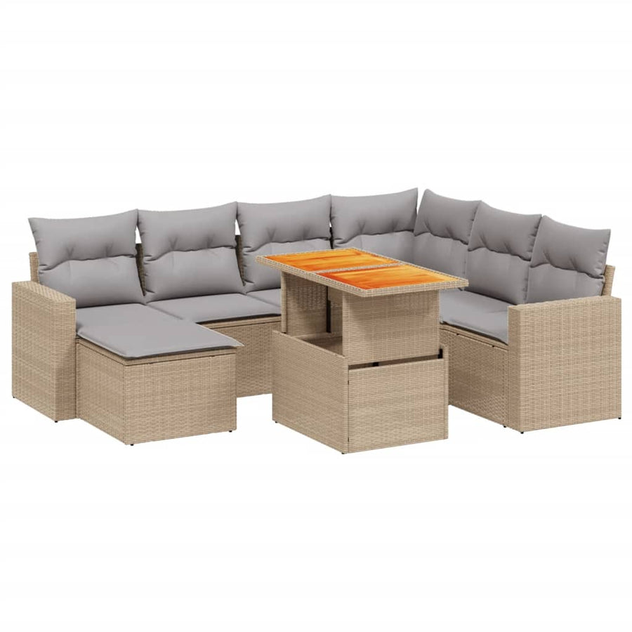 8-delige Loungeset met kussens poly rattan beige