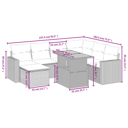 8-delige Loungeset met kussens poly rattan beige