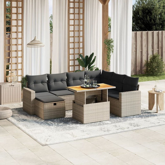 8-delige Loungeset met kussens poly rattan grijs