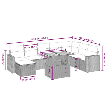 9-Delige Loungeset Met Kussens Poly Rattan Zwart