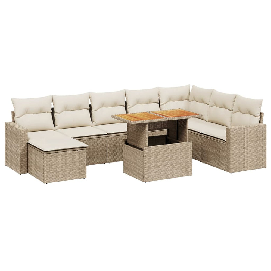 9-delige Loungeset met kussens poly rattan beige