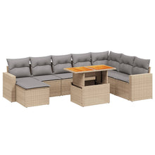9-delige Loungeset met kussens poly rattan beige