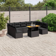 Loungeset poly rattan 10-delig zwart