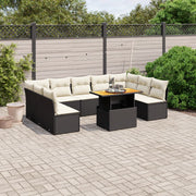 Loungeset poly rattan 10-delig zwart