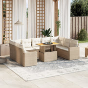 10-piece Lounge Set with Cushions Poly Rattan Beige