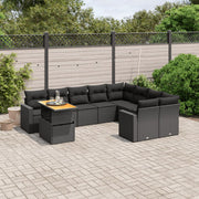 Loungeset poly rattan 10-delig zwart met kussens
