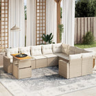 10-delige Loungeset met kussens poly rattan beige